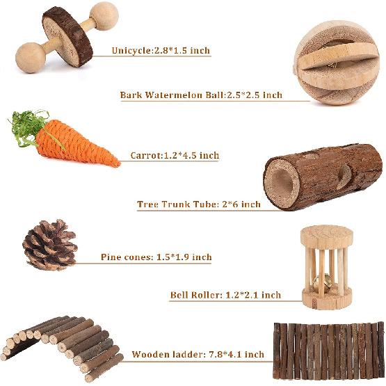 Sofier Hamster Toys Hamster Accessories for Cage Natural Guinea Pig Toys and Chews for Teeth Rat Toys Chinchilla Toys Wood Hideout Bridge Apple Wood