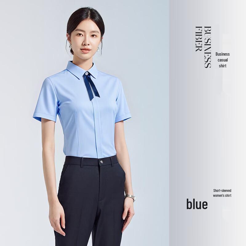 HANMANKE Women s Slim Fit Short Sleeve Professional Shirt 2XL синий