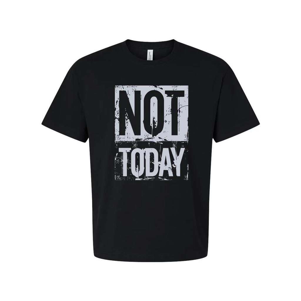 Not Today Graphic White Unisex T Shirt With Light Blue Distressed Square Print T