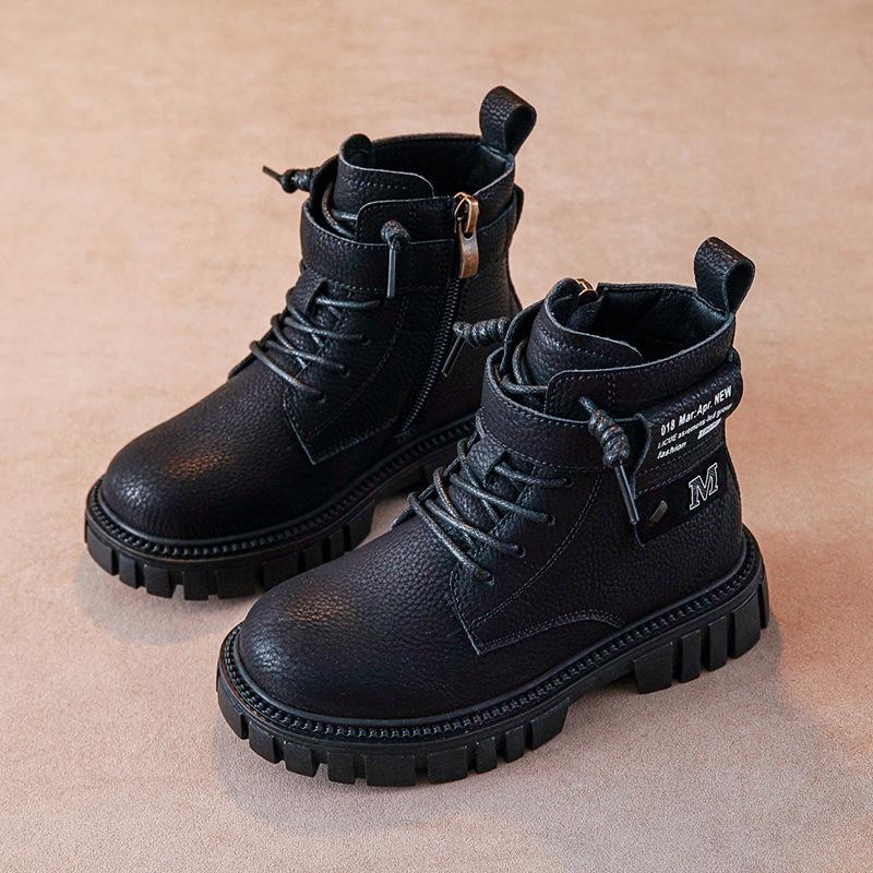 Boys' 2025 Autumn/Winter Fashion Casual Leather Ankle Boots for Middle and Big Kids - Korean Style