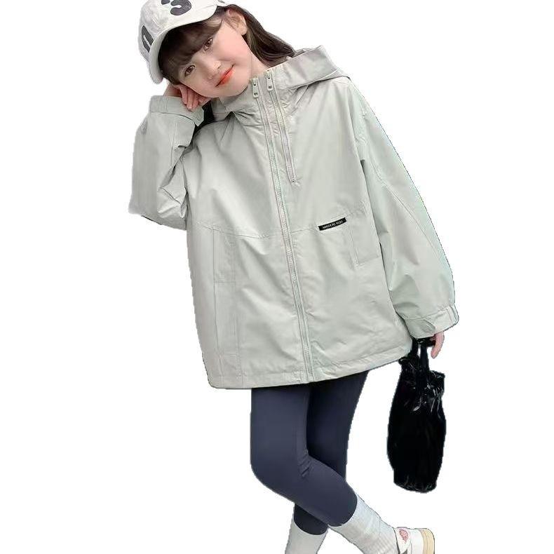Girls' Casual Coat 2025 Spring and Autumn Children's Handsome Hooded Hardshell Jacket