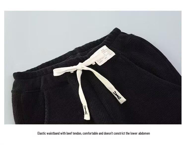Girls' Black Plus Velvet Straight-Leg Sweatpants - New Autumn/Winter 2025 for Junior High Students