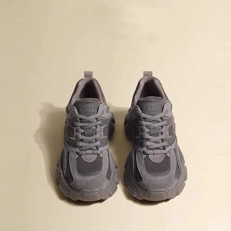 Dad shoes women's new spring and summer thin breathable mesh thick sole heightening shoes explosive sports fried street gray