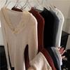 V-neck Splicing Long-sleeved Autumn and Winter Polished Inner Slim-fitting and Thin Versatile Bottoming Top