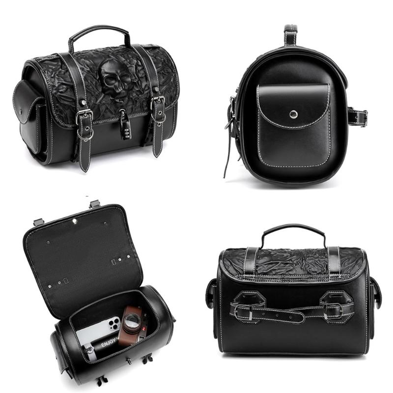 Kantige Totenkopf Motorrad Satteltasche Synthetisches Leder Werkzeugtasche mit Gothic-Stil & Geräumigem Innenraum für Motorräder