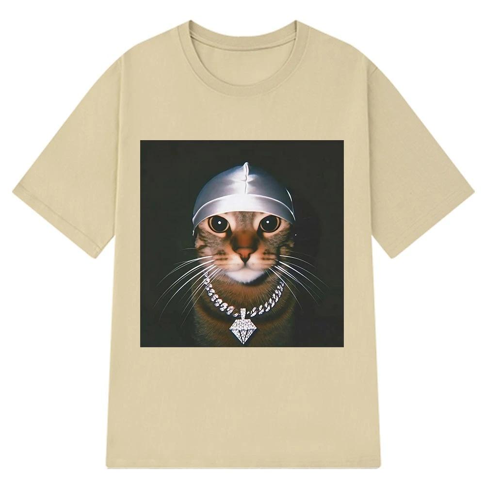 

Mens Cotton Short Sleeved Fun Tshirt with Cat Headscarf Print Design Summer Loose Casual Top 4XL