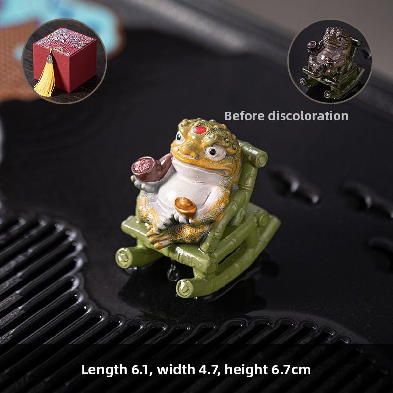 Color Changing Resins Rocking Chair Frogs Teas Pet Sculpture For Meditations Teas Ceremony Gift Decorative Ornament