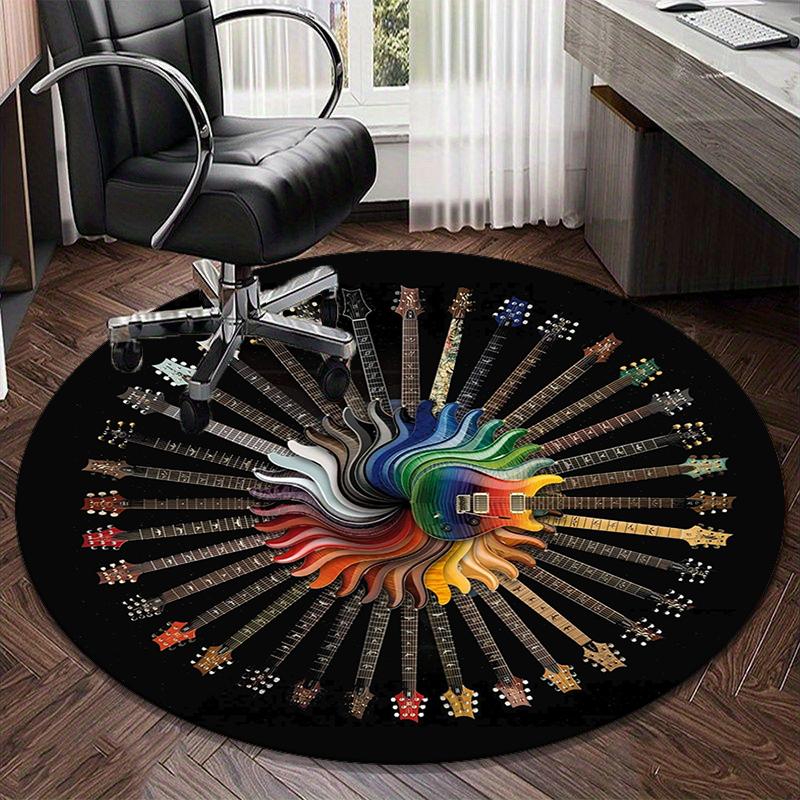Colorful Guitar Dreams round carpet Chair cushion Round Entryway Rug, Soft Round Rugs for Living Room, Bedroom, Circle Carpet decor gifts