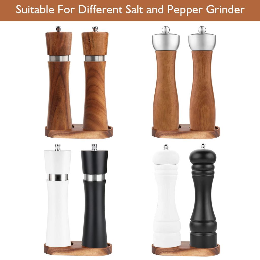 VanlonPro Salt and Pepper Mill Tray, Acacia Wood Tray, Pepper Mill Holder & Rest (2.5-inch Inner Diameter), Fits Many Mills & Shakers, Salt & Pepper