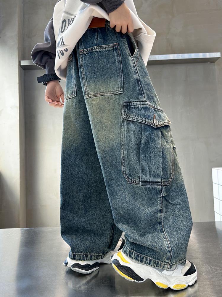 Boys' Autumn 2025 Loose Fit Wide-Leg Workwear Jeans for Kids