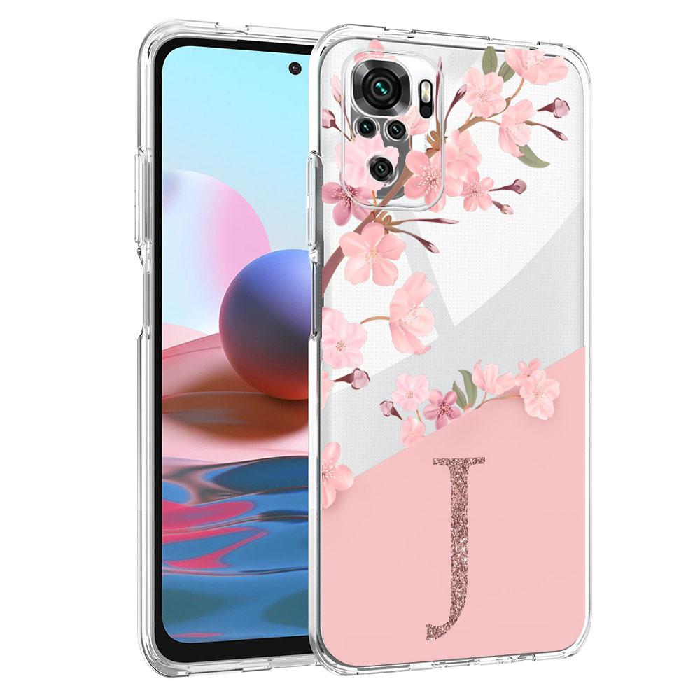 Cherry Flower Letter A B Case For Xiaomi Redmi Note 11 10 9 8 Pro 10S 9S 9A 9C 9T 10C K40 7 8T Clear Soft Silicone Phone Cover
