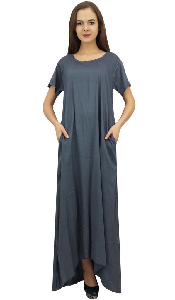 Bimba Women's Asymmetrical Hem Black Summer Maxi Pockets Dress With Scarf-10