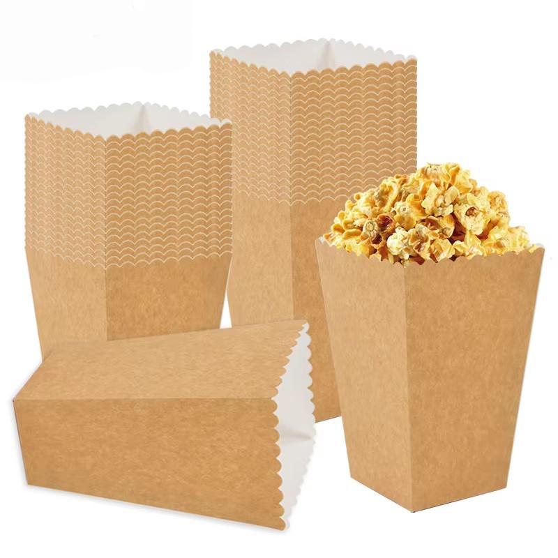 10Pcs Kraft Paper Popcorn Boxes Container, Birthday Party Movie Night Fries Cup, Snack Buckets Wedding Favors Gift Box Supplies