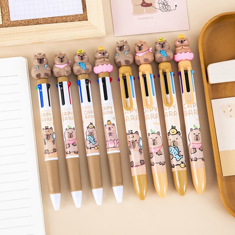 Cartoon Capybara 6-Color Ballpoint Pen Cute Multicolored Gel Pen Durable Pressing Pens School Office Supplies Student Stationery