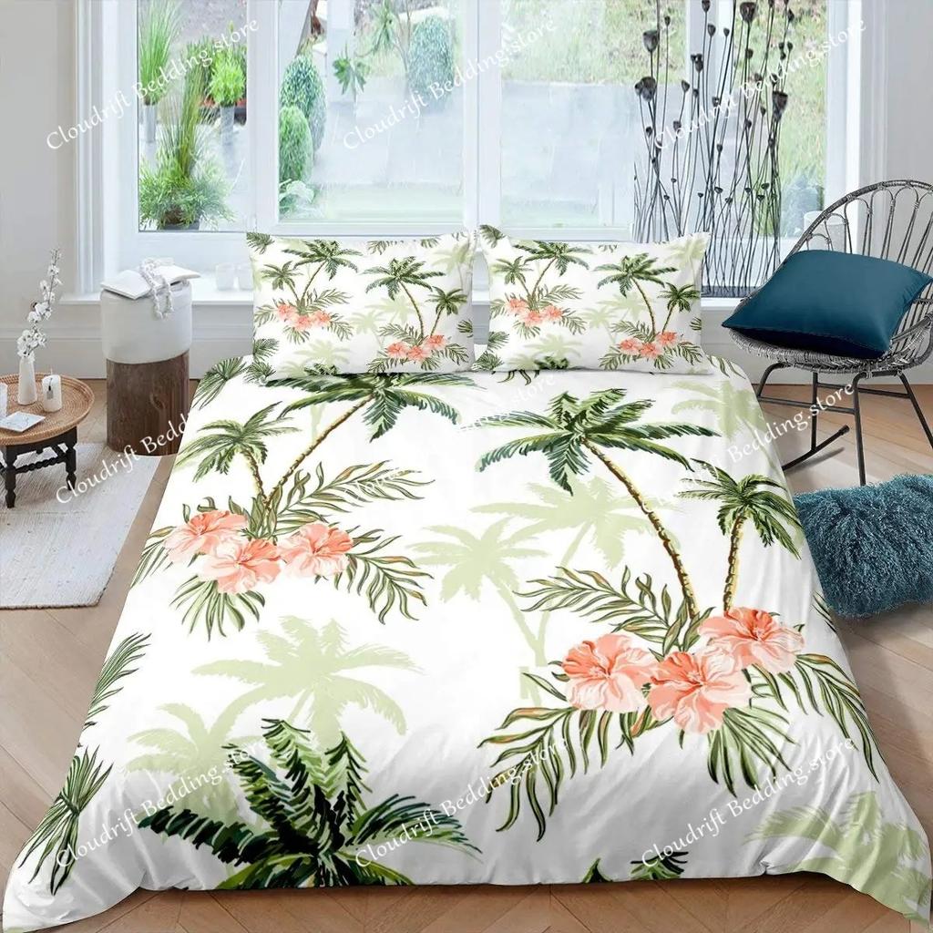 Dekbedovertrek met palmbladeren Monstera blad dekbedovertrekken Tropische groene bladeren Beddengoedset Wit marmer dekbedovertrek Voor mannen vrouwen