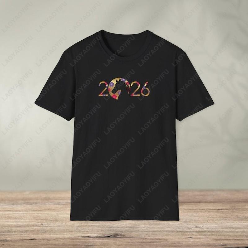 2026 Year of The Fire Horse Graphic Tee Trendy Happy New Year!  Horse Year Printing T-shirts Men Woman Christmas Streetwear tops