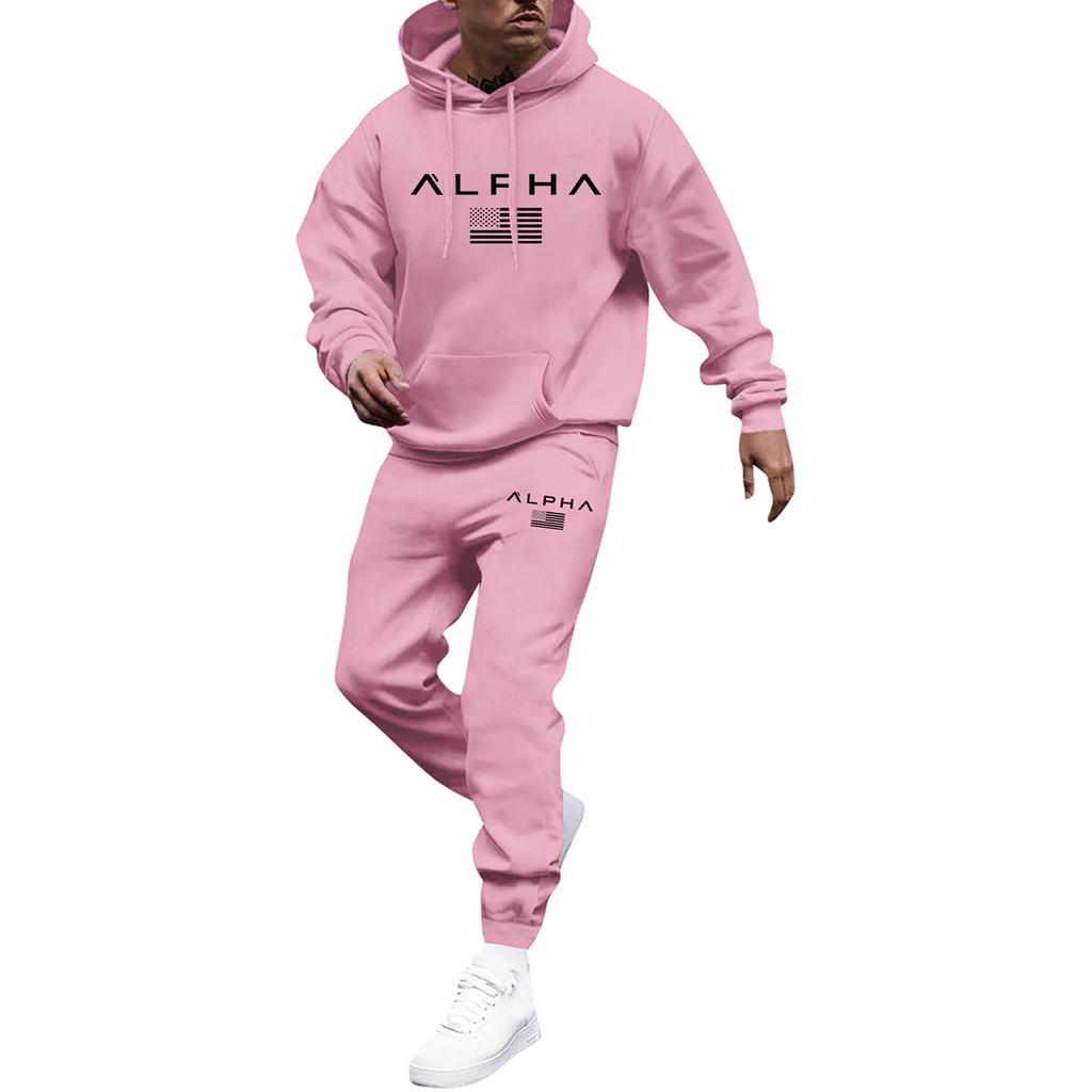 Men's Printed Hooded Sweatshirt And Sweatpants Casual Sports Suit