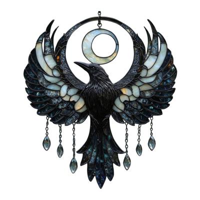 Crescent Raven Acrylic Sun Catcher Lightweight Easy To Hang Crow Design Window Hanging Pendant Home Decor