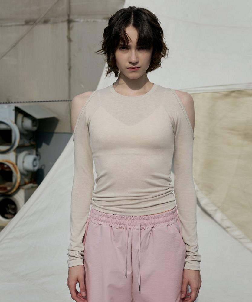 Debiweeo Lucy Shoulder Hole T-Shirt Devi-T0144-Sand Beige