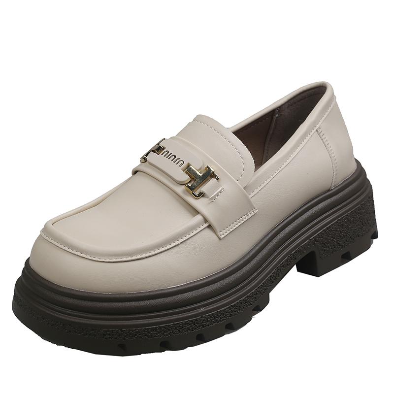 

British Style Thick Bottom Soft Leather Loafers Women s Platform Office Elegant Shoes 2026 New Spring Shallow Block Heels Shoes 35 покинуть белый