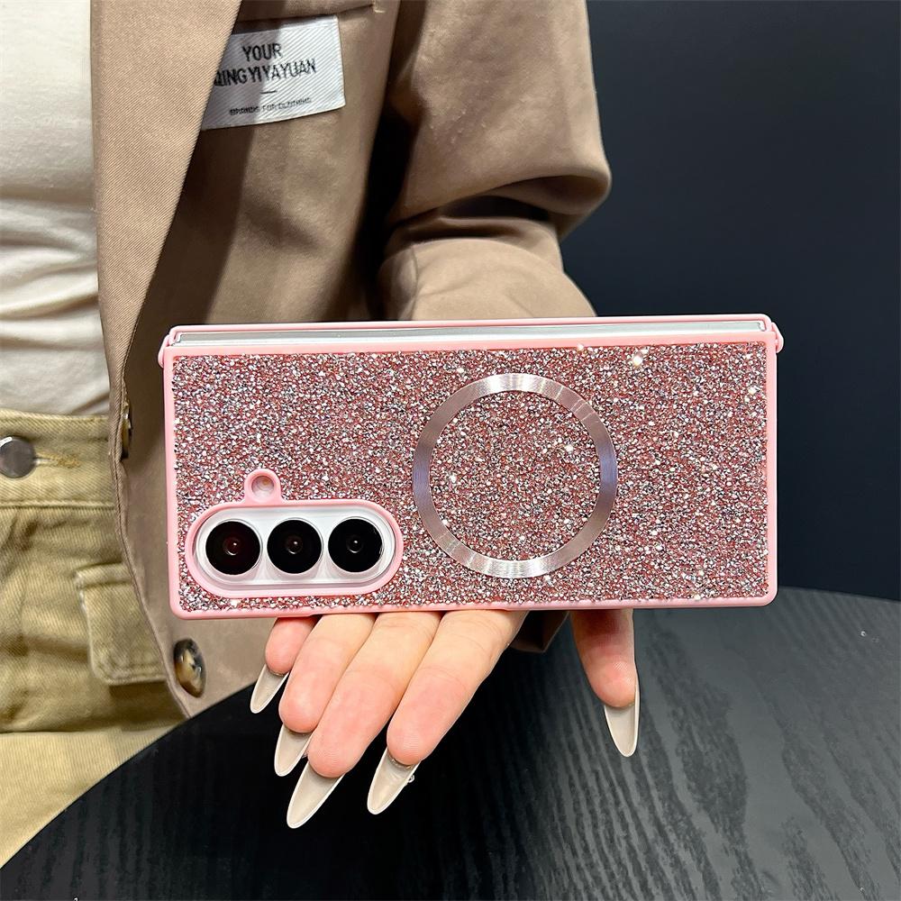 Luxury Bling Glitter Magnetic Phone Case For Samsung Z Fold 7 6 5 4 3 5G For Magsafe Wireless Charging Protective Back Cover