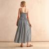 Women's Spaghetti Strap Sleeveless Gingham Print A Line Mid Waist Vintage Maxi Dress Sundress