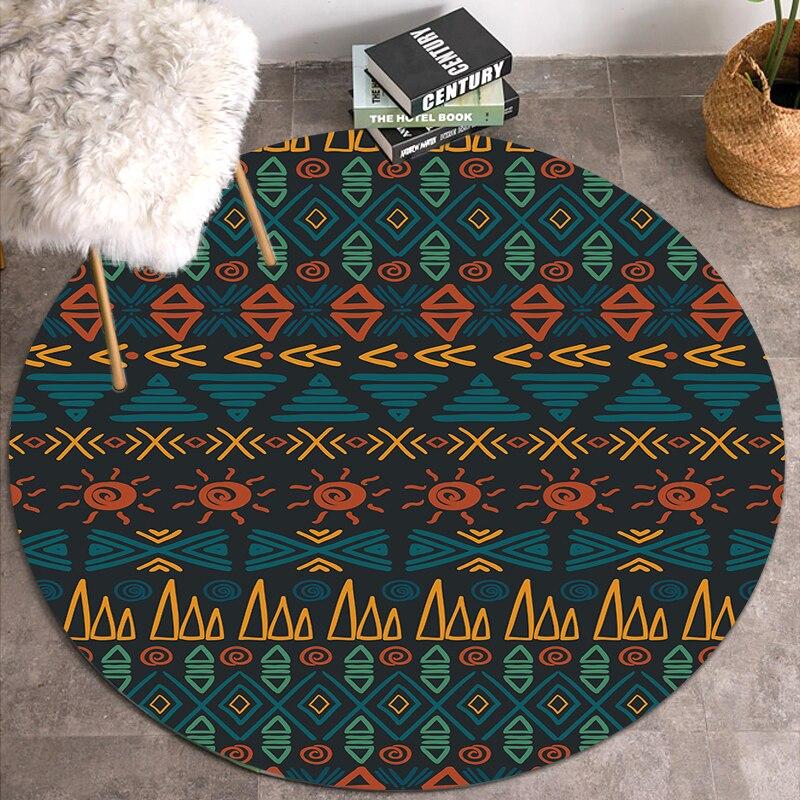 Ethnic Style Rug Floor Mat Boho Round Carpet Home Hotel Living Room for Kids Anti Slip Carpet Doormat Circle Rug