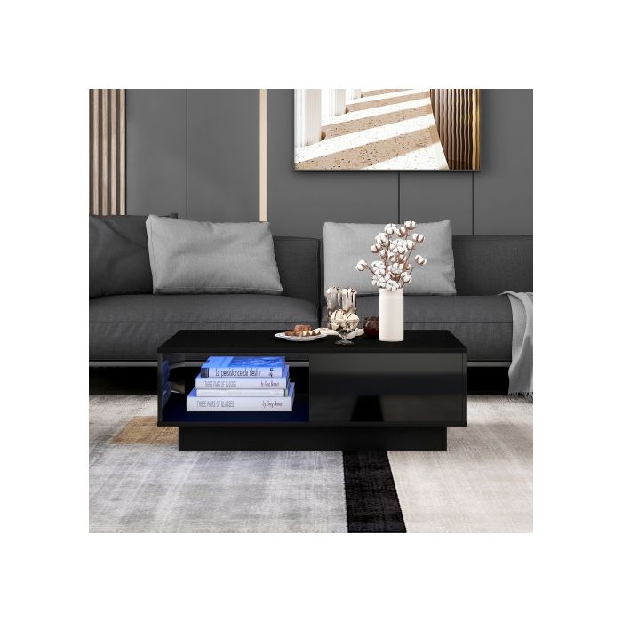 Table basse - MUVOE - Rectangulaire blanche - Éclairage LED - 15 couleurs - 95 x 55 x 32 cm