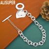 925 Sterling Silver Heart-To-Heart Side Chain Charm Romantic Bracelet Gift Jewelry