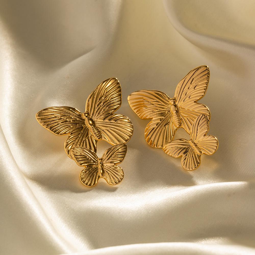 French Court Style Dull Retro Gold Stainless Steel Butterfly Metal Stud Earrings Design Earrings Earrings