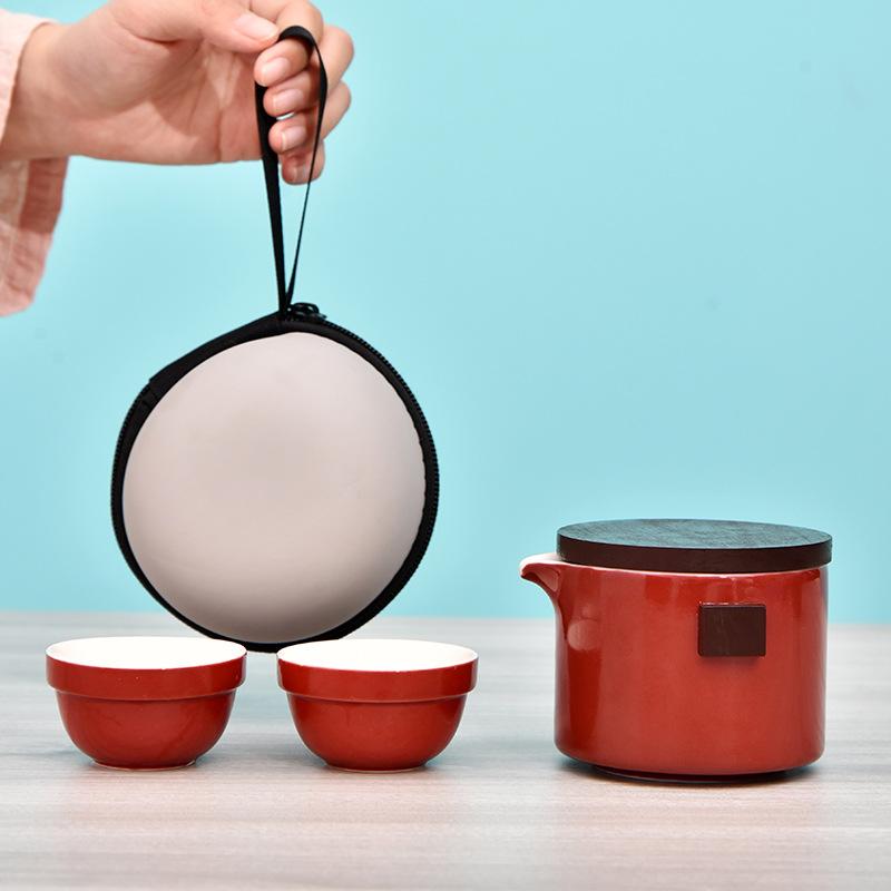 

New travel tea set high-end leather bag portable tea set enterprise business souvenir