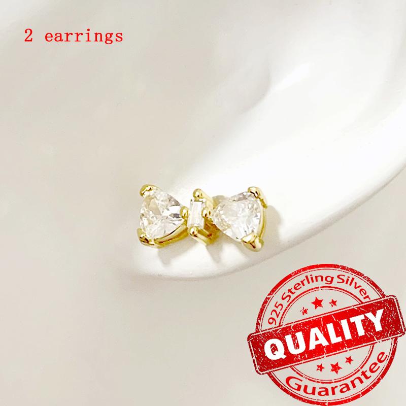 New Copper Sparkling Pink Bow Stud Earrings & Pavé Dangle Hoop Earrings For Girl Sweet Romantic Jewelry Gift