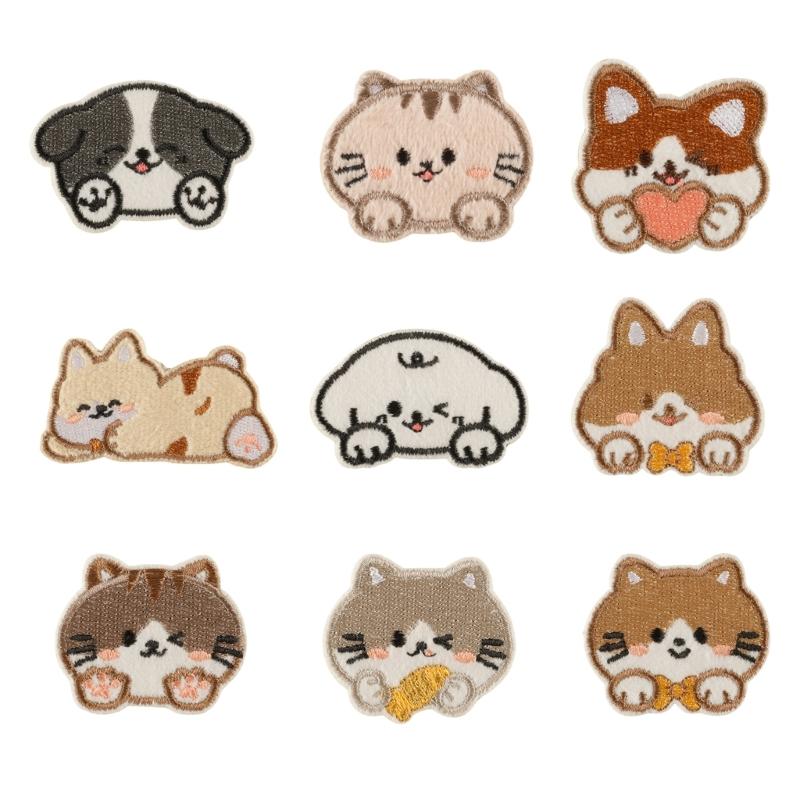 9 Pcs Lovely Dogs Repair Patches Cats Iron on Embroidered Patches Cartoon Animal Sew On Decorative Appliques for Clothes