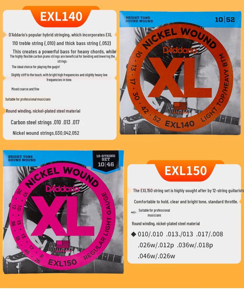 D'Addario Nickel-Plated Electric Guitar String Set (EXL110 & EXL120) - 6 Strings