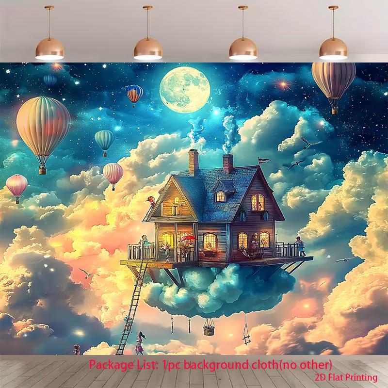 

2D Whimsical Floating House Live Stream Background Cloth for Vlog Decoratio 47.2x31.5inch/120*80cm