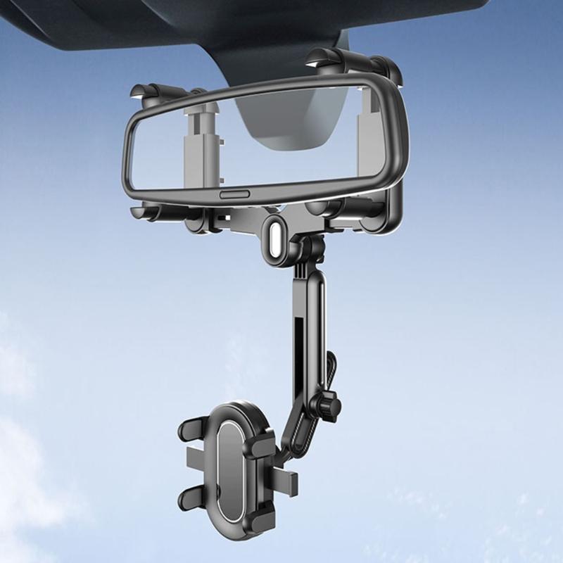 Rear View Glass Phone Holder,Rotatable and Retractable, Universals Mount, Cellphone Car Mount for 4''-7'' Device