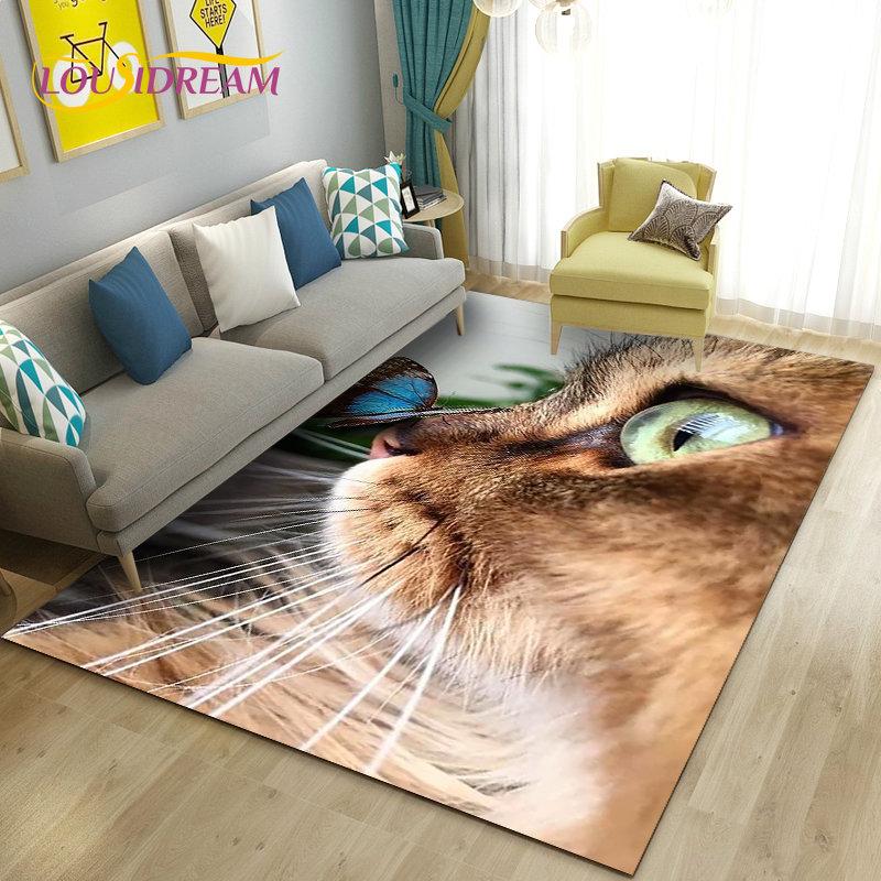 3D Cartoon Cute Cat Area Rug,Carpet Rug for Living Room Bedroom Sofa Doormat Kitchen Decoration,Kid Play Game Non-slip Floor Mat