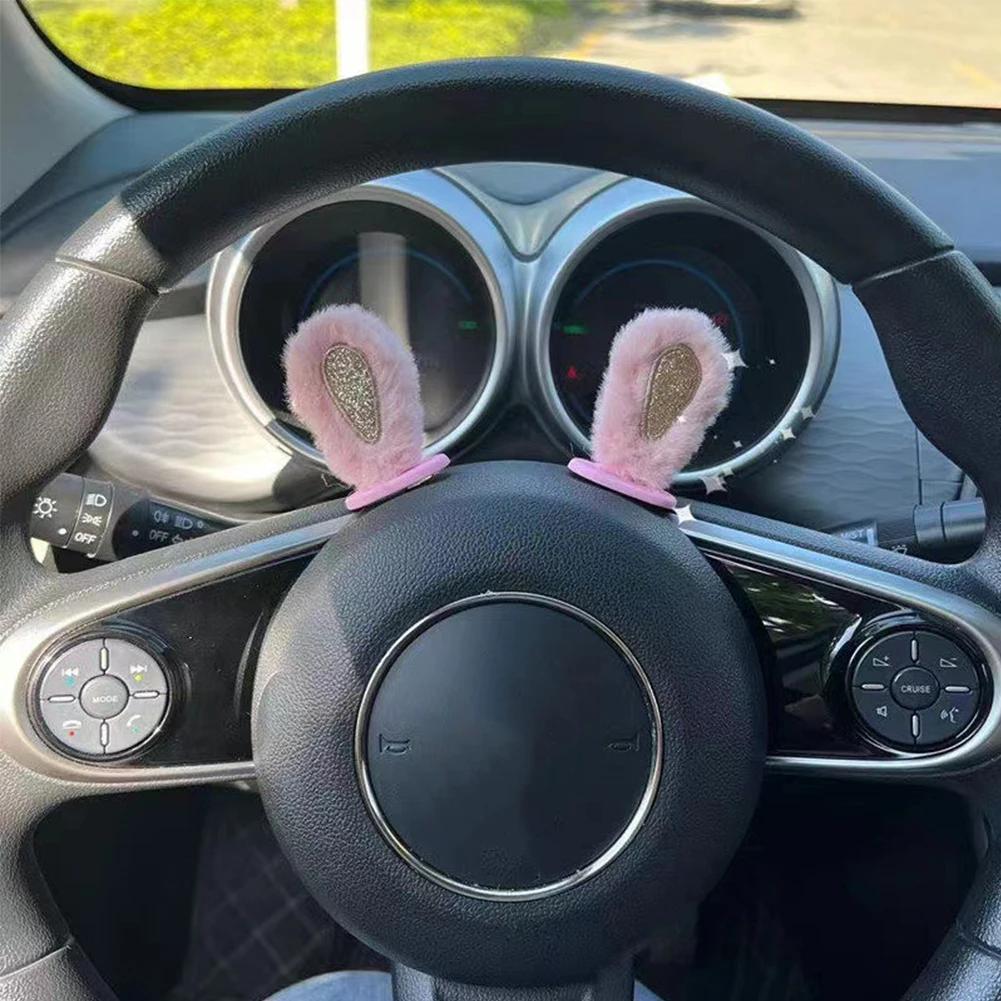 2Pcs Cute Car Rearview Mirror Decoration for Female Driver 3D Rabbit Ears Stickers Car Interior and Ornament