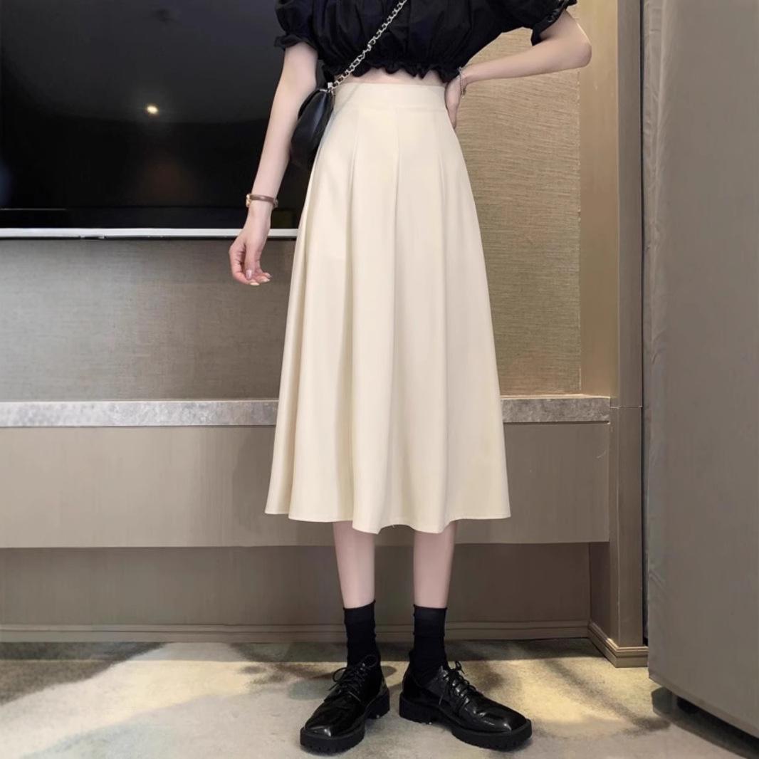 

2024 Черная Приталенная Юбка Миди А-силуэта с Высокой Посадкой - Женская Костюмная Ткань, Большой Размер L [105-118 lbs]