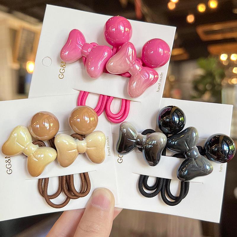 

1 пара милых акриловых бантов с мультяшным эластичным ободом для волос, аксессуары для волос, резинка