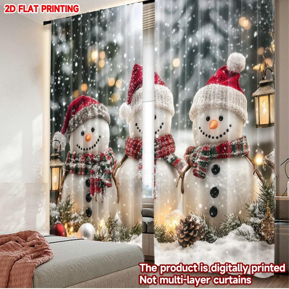 

Set Of 2 Flat Printing Christmas Curtains Snowmen Trio Digital Printed Polyester Drapes Spring Perfect Po Booths Curtain W100*H70(CM)-Hooks&2PCS