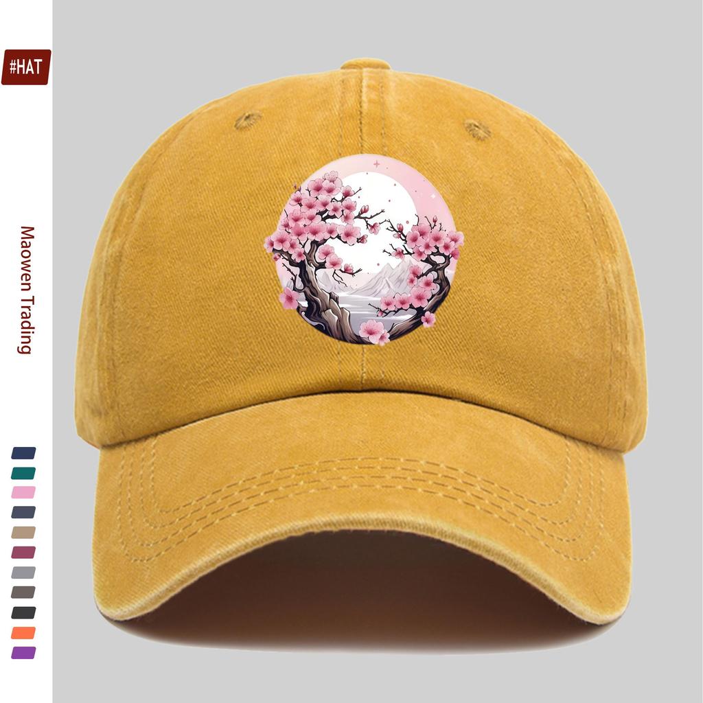 pc Japanese Anime Cherry Blossom Trucker Hat Adjustable Snapback Cap with Print Lightweight Washed Vintage Suitable for Men