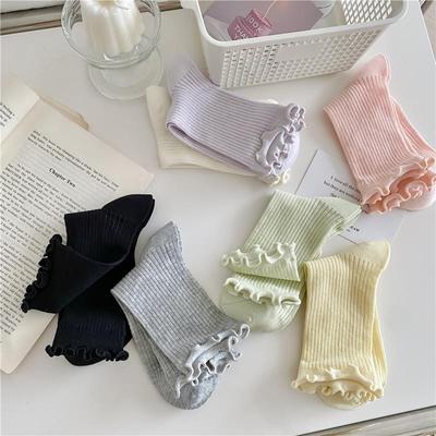 Socks Trendy Wood Ear Rim Socks Dopamine Solid Color Strip Pile Socks Plain Vertical Strip Socks