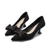 2025 New French High Heels Women's Thin Heels Spring and Autumn Shallow Mouth Bow Pointed Women's Single Shoes Temperament Small Heels