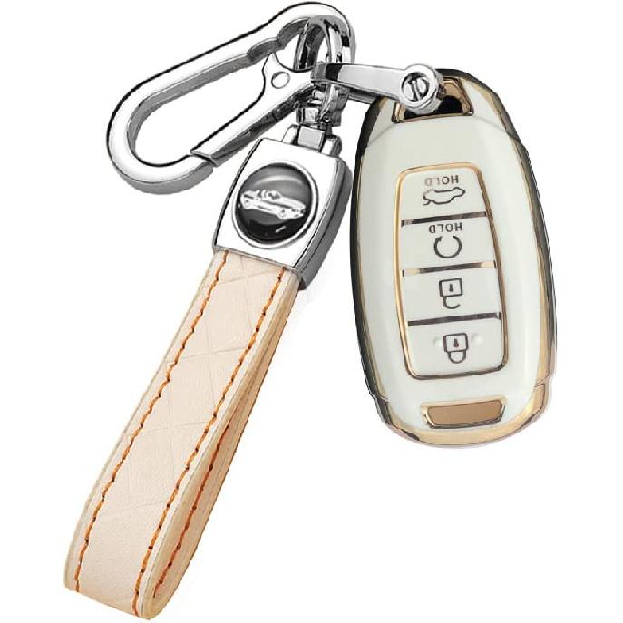 HIBEYO Key Fob Cover for 2018 2019 2020 2021 2022 Hyundai Santa Fe Venue Kona Veloster Palisade Elantra GT Accessories with Keychians Key Case Shell