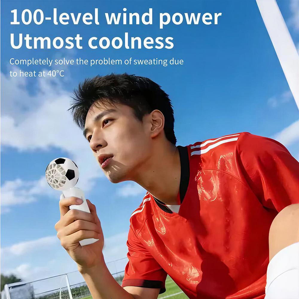 Portable Handheld Turbo Fan with Ice Cooling Football Design Mecha-style USB Rechargeable Mini Fan 100-speed Wind and LED Flash