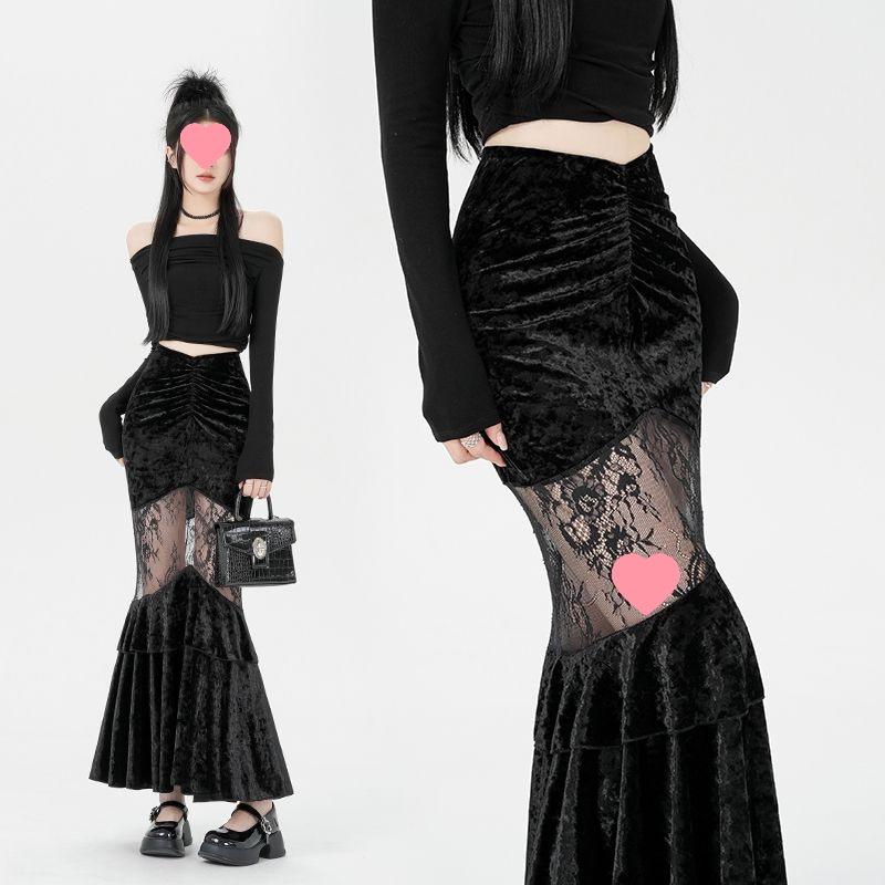 Elegant 2025 Black Velvet Mermaid Skirt for Women