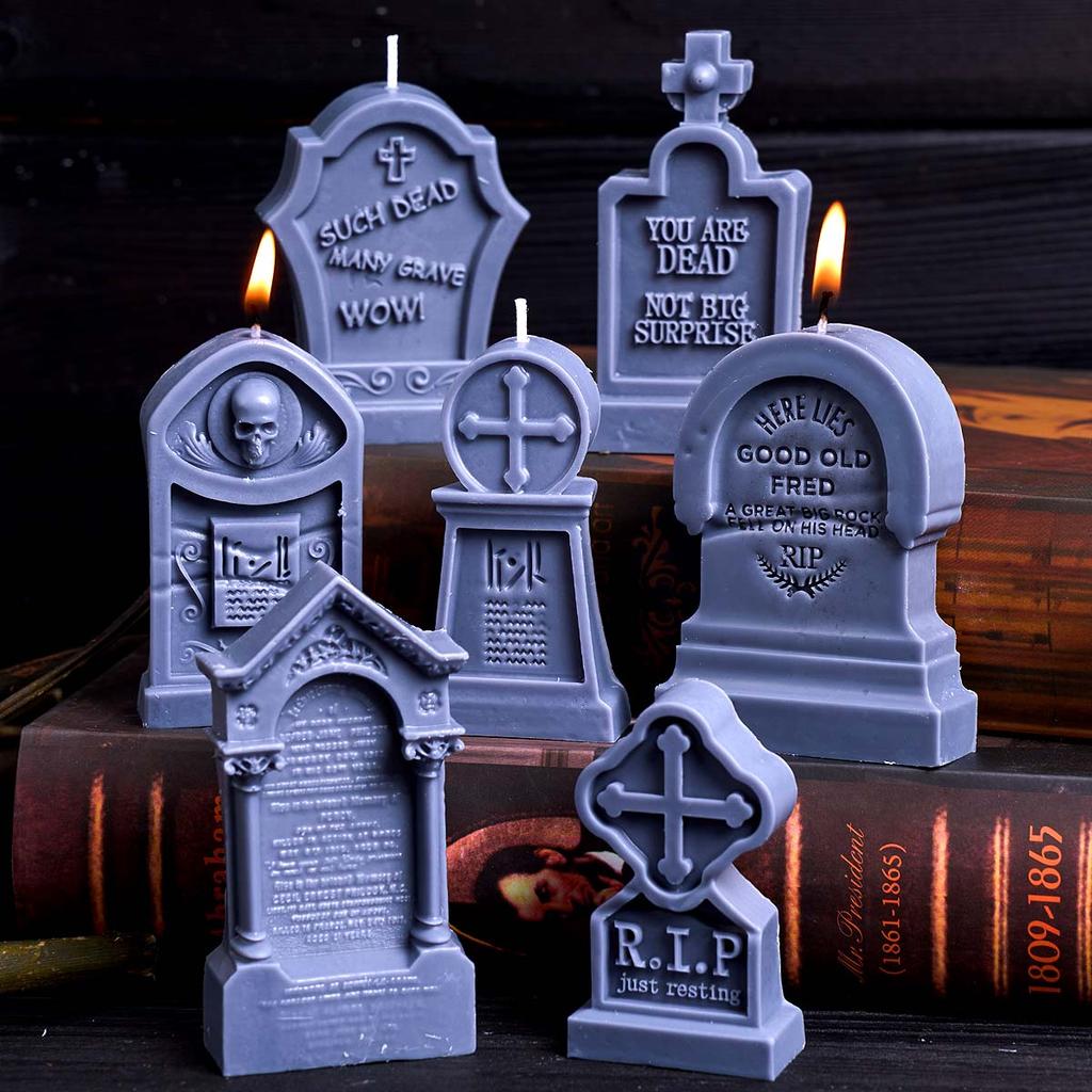 3D Multi Style Relief Cross Tombstone Candle Mold DIY Halloween Skull Soap Silicone Molds Plaster Resin Craft Making Home Decor