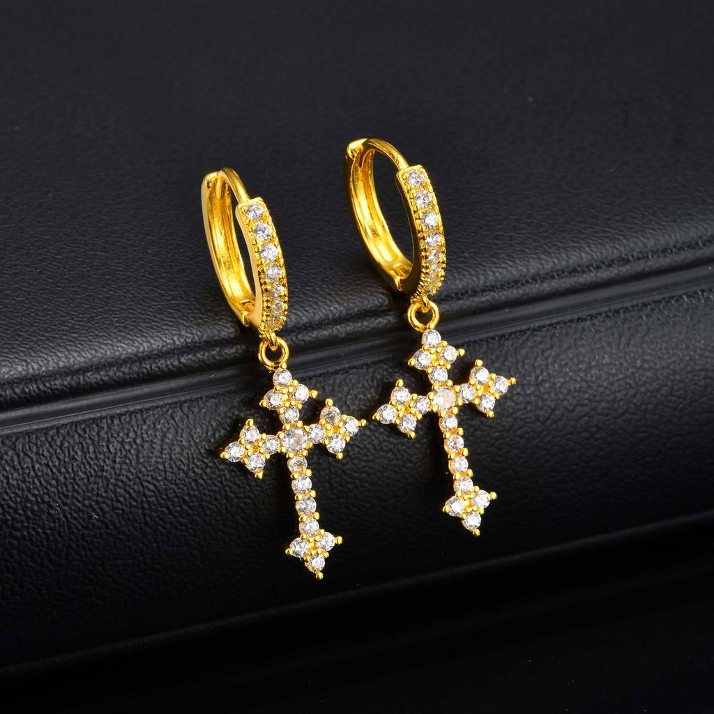 Vnox Gothic Cross Hoop Earrings for Men Women, CZ Stone Punk Jewelry, Unisex Hip Hop Rock Dangle Earrings Gift Valentine's Day