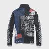 2024 Men's Spring Black Patchwork Printed Denim Cardigan Vest